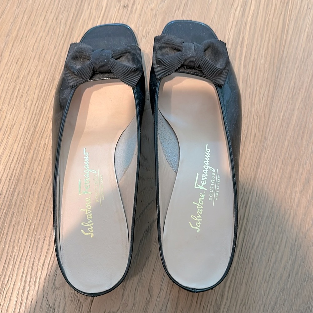 Black Ferragamo slip ons